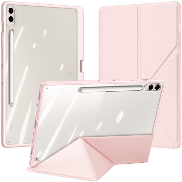 Samsung Galaxy Tab S9 Plus 12.4 / Tab S10 Plus 12.4 SM-X810 / X816B / X820 / X826B, mappa tok, érintőceruza tartó, levehető előlap, Origami Smart Case, Dux Ducis Magi, átlátszó/rózsaszín