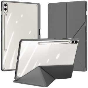 Samsung Galaxy Tab S9 Plus 12.4 / Tab S10 Plus 12.4 SM-X810 / X816B / X820 / X826B, mappa tok, érintőceruza tartó, levehető előlap, Origami Smart Case, Dux Ducis Magi, átlátszó/szürke