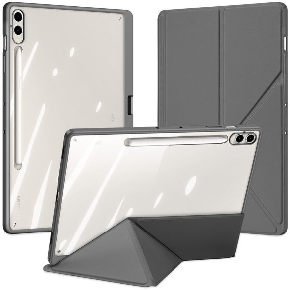 Samsung Galaxy Tab S9 Plus 12.4 / Tab S10 Plus 12.4 SM-X810 / X816B / X820 / X826B, mappa tok, érintőceruza tartó, levehető előlap, Origami Smart Case, Dux Ducis Magi, átlátszó/szürke