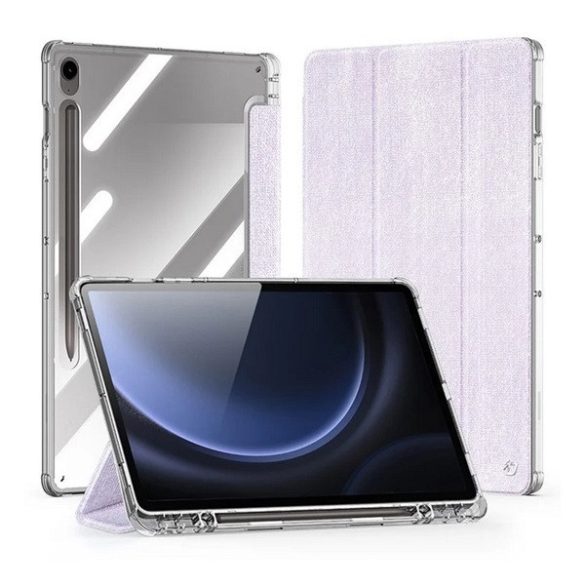 Samsung Galaxy Tab S9 FE (10.9) / Tab S10 FE (10.9) SM-X510 / X516B / X520 / X526, mappa tok, érintőceruza tartó, közepesen ütésálló, textil hatású előlap, átlátszó hátlap, Trifold, Dux Ducis Unid, lila