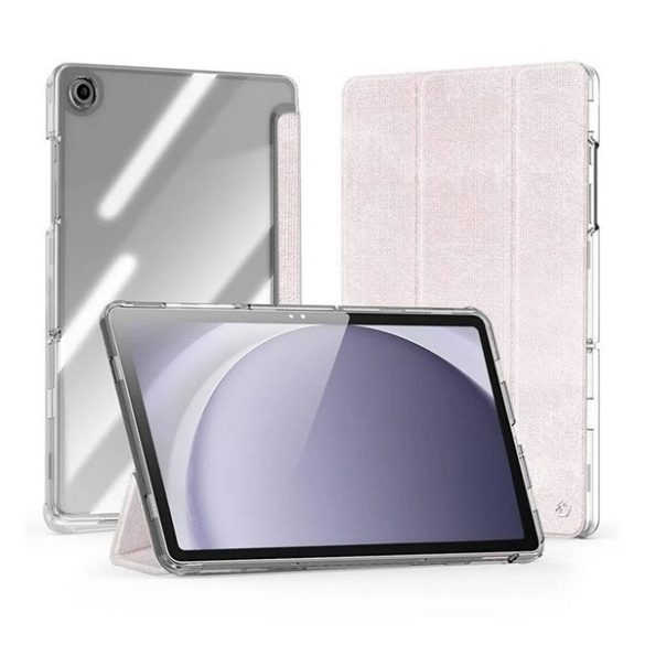 Samsung Galaxy Tab A9 Plus (11.0) SM-X210 / X215 / X216B, mappa tok, közepesen ütésálló, textil hatású előlap, átlátszó hátlap, Trifold, Dux Ducis Unid, rózsaszín