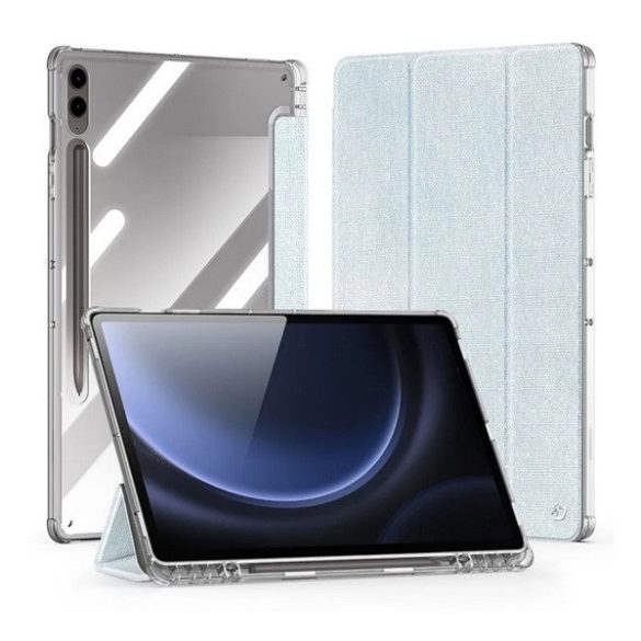 Samsung Galaxy Tab S9 Plus 12.4 / Tab S10 Plus 12.4 SM-X810 / X816B / X820 / X826B, mappa tok, érintőceruza tartó, közepesen ütésálló, textil hatású előlap, átlátszó hátlap, Trifold, Dux Ducis Unid, világoskék