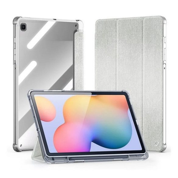 Samsung Galaxy Tab S6 Lite 10.4 (2020 / 2022 / 2024) SM-P610 / P615 / P613 / P619 / P620 / P625, mappa tok, érintőceruza tartó, közepesen ütésálló, textil hatású előlap, átlátszó hátlap, Trifold, Dux Ducis Unid, világoszöld