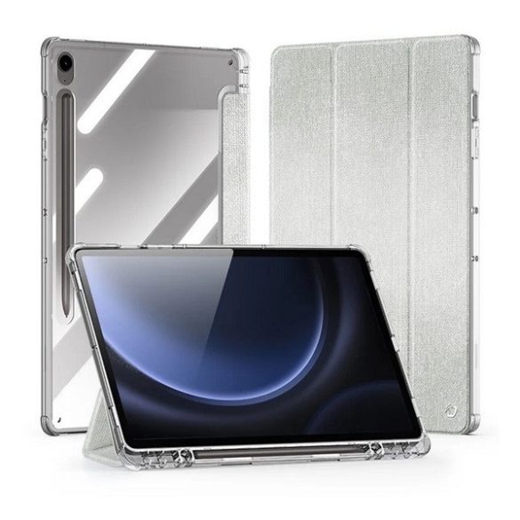 Samsung Galaxy Tab S9 FE (10.9) / Tab S10 FE (10.9) SM-X510 / X516B / X520 / X526, mappa tok, érintőceruza tartó, közepesen ütésálló, textil hatású előlap, átlátszó hátlap, Trifold, Dux Ducis Unid, világoszöld