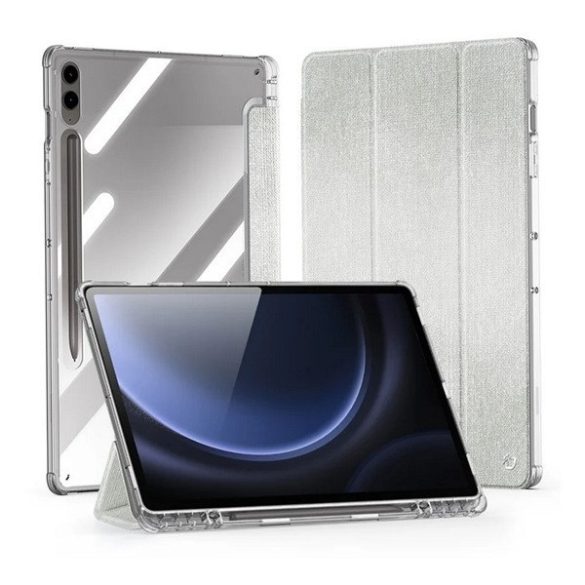 Samsung Galaxy Tab S9 FE Plus (12.4) SM-X610 / X616B, mappa tok, érintőceruza tartó, közepesen ütésálló, textil hatású előlap, átlátszó hátlap, Trifold, Dux Ducis Unid, világoszöld