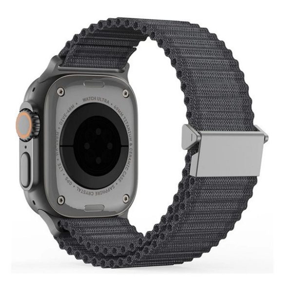 Apple Watch 4-6, SE, SE (2022) (38 / 40 mm) / Watch 7-9 (41 mm) / Watch 10 (42 mm), textíl pótszíj, nylon, állítható, hullámos kialakítású akasztórész, Dux Ducis YC, sötétszürke