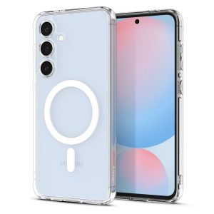 Samsung Galaxy S24 FE SM-S721, Műanyag hátlap védőtok + szilikon keret, Magsafe töltővel kompatibilis, Spigen Ultra Hybrid Mag, átlátszó/fehér
