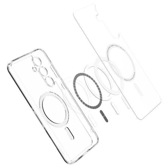 Samsung Galaxy S24 FE SM-S721, Műanyag hátlap védőtok + szilikon keret, Magsafe töltővel kompatibilis, Spigen Ultra Hybrid Mag, átlátszó/fehér