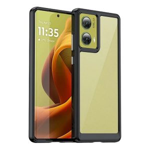 Motorola Moto G85, Műanyag hátlap védőtok + szilikon keret, közepesen ütésálló, átlátszó hátlap, fekete