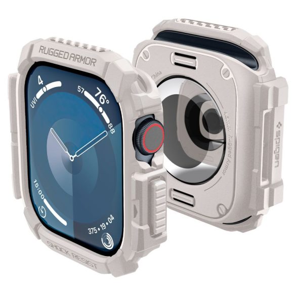 Apple Watch 10 (46 mm), Szilikon védőkeret, ütésálló, szíj nélkül, Spigen Rugged Armor, bézs
