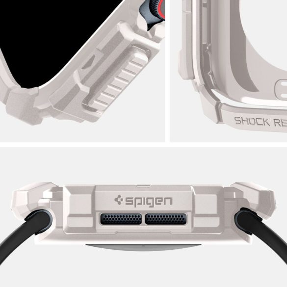 Apple Watch 10 (46 mm), Szilikon védőkeret, ütésálló, szíj nélkül, Spigen Rugged Armor, bézs