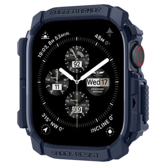 Apple Watch 10 (46 mm), Szilikon védőkeret, ütésálló, szíj nélkül, Spigen Rugged Armor, sötétkék