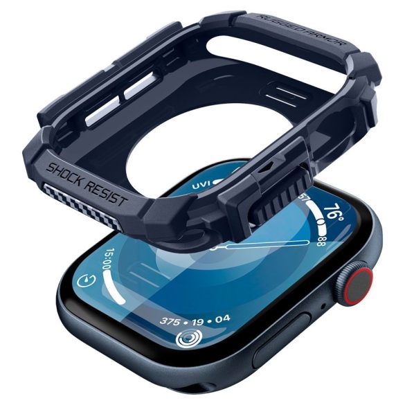 Apple Watch 10 (46 mm), Szilikon védőkeret, ütésálló, szíj nélkül, Spigen Rugged Armor, sötétkék