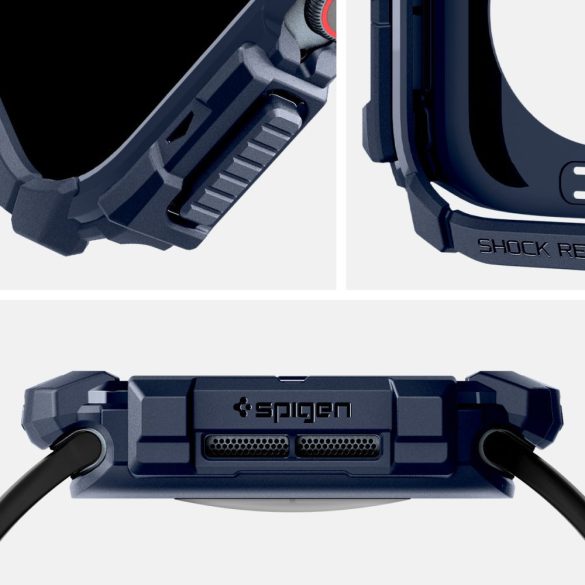 Apple Watch 10 (46 mm), Szilikon védőkeret, ütésálló, szíj nélkül, Spigen Rugged Armor, sötétkék