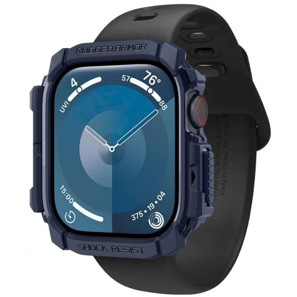 Apple Watch 10 (42 mm), Szilikon védőkeret, ütésálló, szíj nélkül, Spigen Rugged Armor, sötétkék