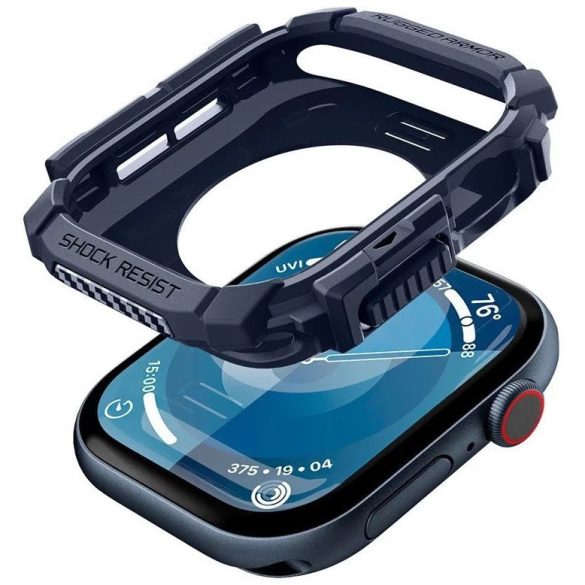 Apple Watch 10 (42 mm), Szilikon védőkeret, ütésálló, szíj nélkül, Spigen Rugged Armor, sötétkék