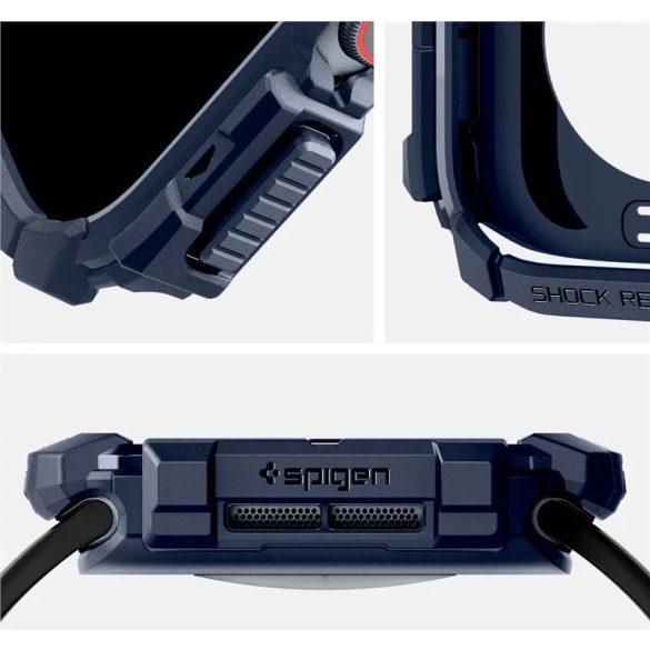 Apple Watch 10 (42 mm), Szilikon védőkeret, ütésálló, szíj nélkül, Spigen Rugged Armor, sötétkék