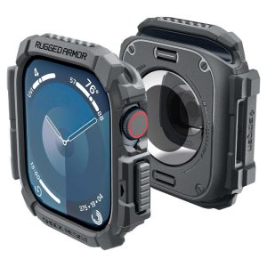 Apple Watch 10 (46 mm), Szilikon védőkeret, ütésálló, szíj nélkül, Spigen Rugged Armor, sötétszürke