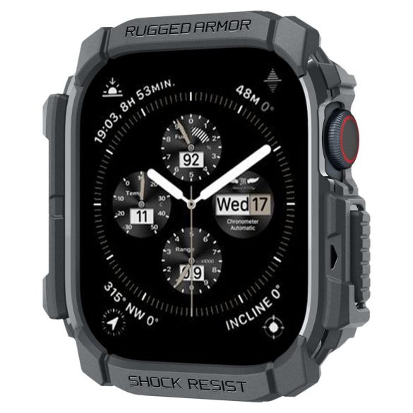 Apple Watch 10 (46 mm), Szilikon védőkeret, ütésálló, szíj nélkül, Spigen Rugged Armor, sötétszürke