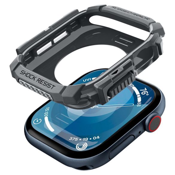 Apple Watch 10 (46 mm), Szilikon védőkeret, ütésálló, szíj nélkül, Spigen Rugged Armor, sötétszürke