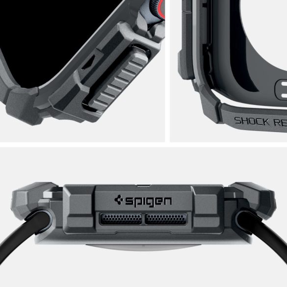 Apple Watch 10 (46 mm), Szilikon védőkeret, ütésálló, szíj nélkül, Spigen Rugged Armor, sötétszürke