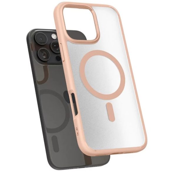 Apple iPhone 16 Pro Max, Műanyag hátlap védőtok + szilikon keret, Magsafe töltővel kompatibilis, Spigen Ultra Hybrid Mag Matte, áttetsző/vörösarany
