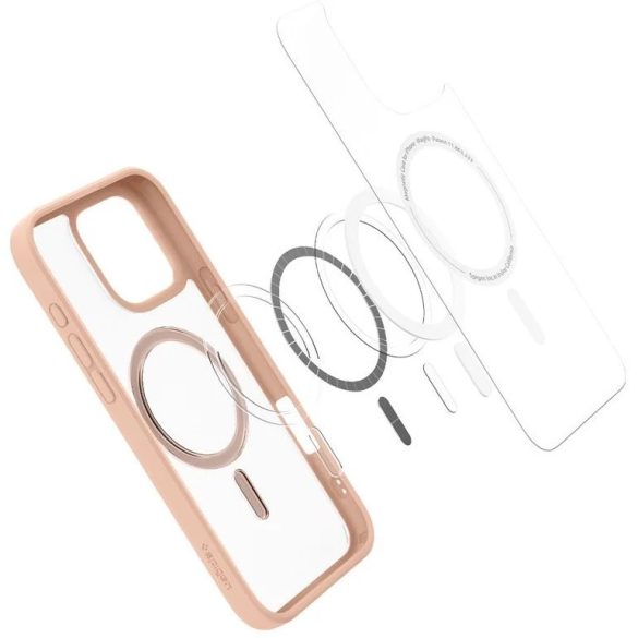 Apple iPhone 16 Pro Max, Műanyag hátlap védőtok + szilikon keret, Magsafe töltővel kompatibilis, Spigen Ultra Hybrid Mag Matte, áttetsző/vörösarany