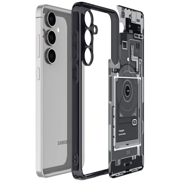 Samsung Galaxy S24 FE SM-S721, Műanyag hátlap védőtok + szilikon keret, Telefon belső minta, Spigen Ultra Hybrid Zero One, átlátszó/füst