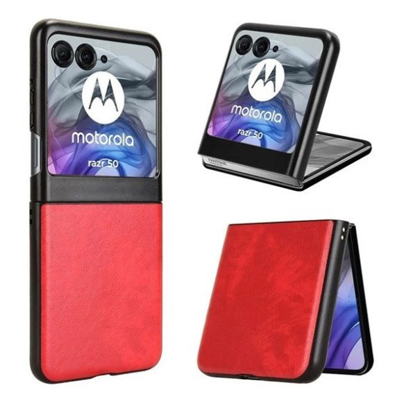 Motorola Razr 50, Műanyag hátlap védőtok, bőrhatású hátlap, piros