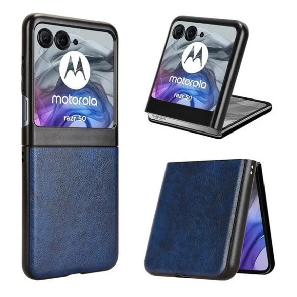 Motorola Razr 50, Műanyag hátlap védőtok, bőrhatású hátlap, sötétkék