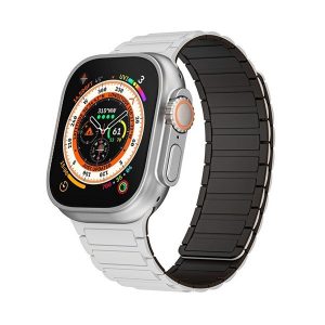 Apple Watch 4-6, SE, SE (2022) (38 / 40 mm) / Watch 7-9 (41 mm) / Watch 10 (42 mm), szilikon pótszíj, mágneses zár, kétszínű, 3D minta, fehér/fekete
