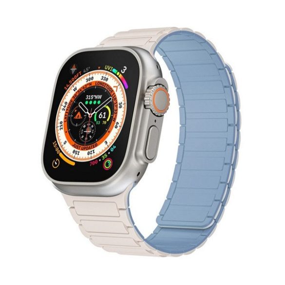 Apple Watch 4-6, SE, SE (2022) (38 / 40 mm) / Watch 7-9 (41 mm) / Watch 10 (42 mm), szilikon pótszíj, mágneses zár, kétszínű, 3D minta, fehér/világoskék