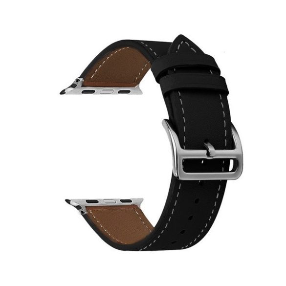 Apple Watch 4-6, SE, SE (2022) (38 / 40 mm) / Watch 7-9 (41 mm) / Watch 10 (42 mm), valódi bőr pótszíj, állítható, fekete