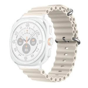 Samsung Galaxy Watch Ultra (47mm) SM-L705, szilikon pótszíj, állítható, hullámos kialakítás, bézs