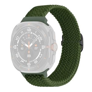 Samsung Galaxy Watch Ultra (47mm) SM-L705, textíl pótszíj, állítható, szőtt stílusú, sötétzöld