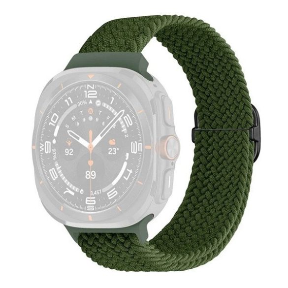 Samsung Galaxy Watch Ultra (47mm) SM-L705, textíl pótszíj, állítható, szőtt stílusú, sötétzöld