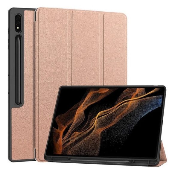 Samsung Galaxy Tab S9 Ultra 14.6 / Tab S10 Ultra 14.6 SM-X910 / X916B / X920 / X926B, mappa tok, Trifold, érintőceruza tartó, vörösarany