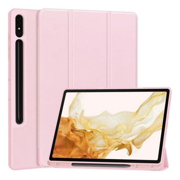Samsung Galaxy Tab S9 Plus 12.4 / Tab S10 Plus 12.4 SM-X810 / X816B / X820 / X826B, mappa tok, Trifold, érintőceruza tartó, rózsaszín