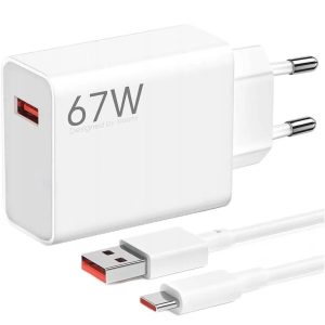 Hálózati töltő adapter, 67W, USB aljzat, USB Type-C kábellel, gyorstöltés, Xiaomi Hypercharge Combo, fehér, gyári