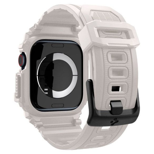 Apple Watch 10 (46 mm), Szilikon védőkeret, ütésálló, szíjjal, Spigen Rugged Armor Pro, bézs