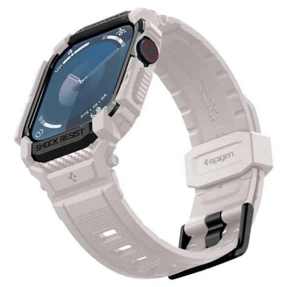 Apple Watch 10 (46 mm), Szilikon védőkeret, ütésálló, szíjjal, Spigen Rugged Armor Pro, bézs