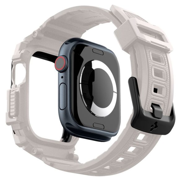 Apple Watch 10 (46 mm), Szilikon védőkeret, ütésálló, szíjjal, Spigen Rugged Armor Pro, bézs
