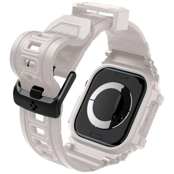 Apple Watch 10 (42 mm), Szilikon védőkeret, ütésálló, szíjjal, Spigen Rugged Armor Pro, bézs