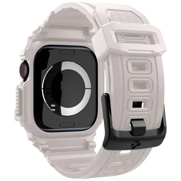 Apple Watch 10 (42 mm), Szilikon védőkeret, ütésálló, szíjjal, Spigen Rugged Armor Pro, bézs