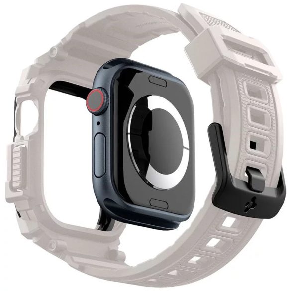 Apple Watch 10 (42 mm), Szilikon védőkeret, ütésálló, szíjjal, Spigen Rugged Armor Pro, bézs