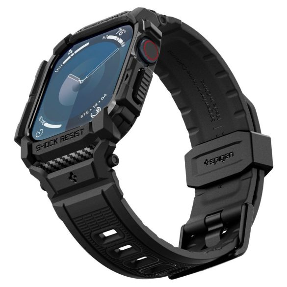 Apple Watch 10 (46 mm), Szilikon védőkeret, ütésálló, szíjjal, Spigen Rugged Armor Pro, fekete