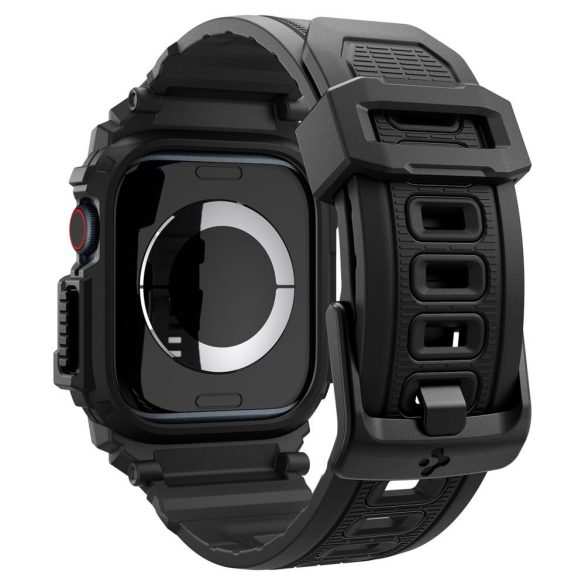 Apple Watch 10 (42 mm), Szilikon védőkeret, ütésálló, szíjjal, Spigen Rugged Armor Pro, fekete
