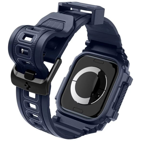Apple Watch 10 (42 mm), Szilikon védőkeret, ütésálló, szíjjal, Spigen Rugged Armor Pro, sötétkék