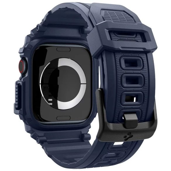 Apple Watch 10 (42 mm), Szilikon védőkeret, ütésálló, szíjjal, Spigen Rugged Armor Pro, sötétkék