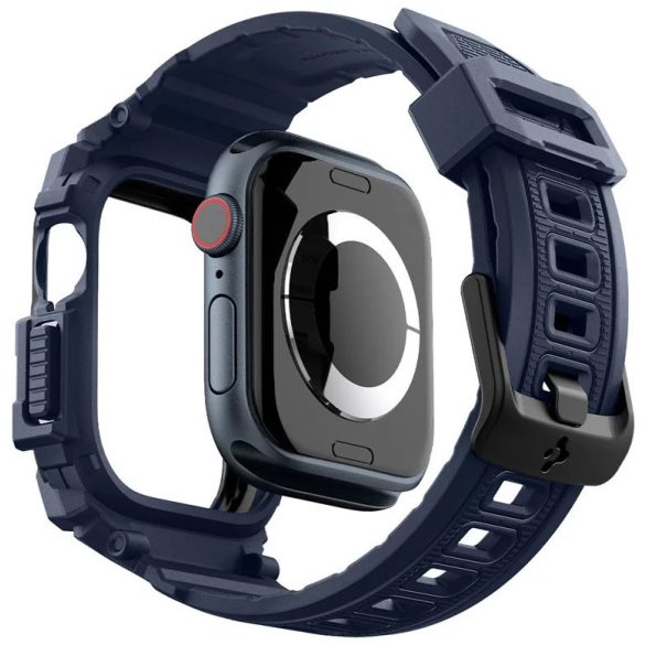 Apple Watch 10 (42 mm), Szilikon védőkeret, ütésálló, szíjjal, Spigen Rugged Armor Pro, sötétkék